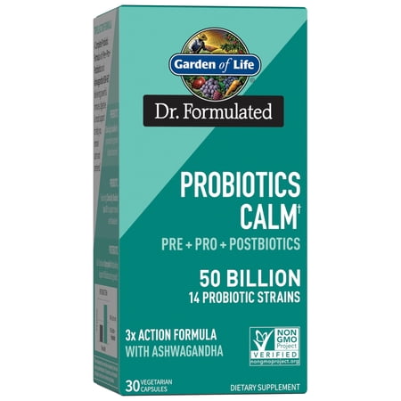 Garden of Life Dr Formulated Calm Daily 3-in-1 Complete Probiotics, Prebiotics & Postbiotics with Ashwagandha - PRE + PRO + POSTBIOTIC Supplement for Immune, Digestive & Mood Support - 30 Day Supply