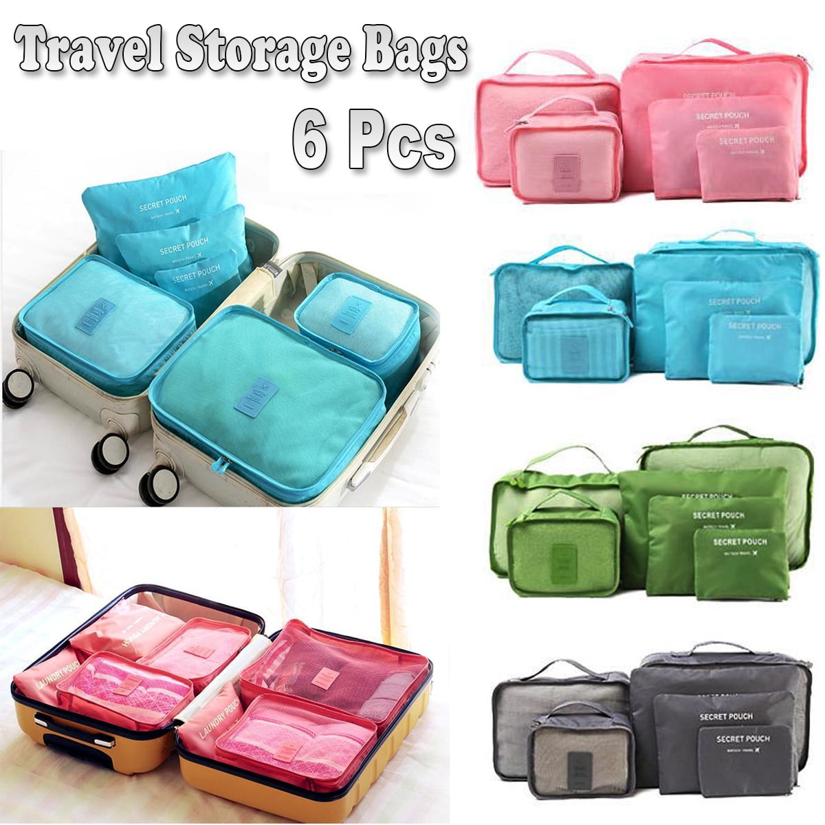 6 Pcs Waterproof Travel Clothes Storage Bags Luggage Organizer Pouch Packing