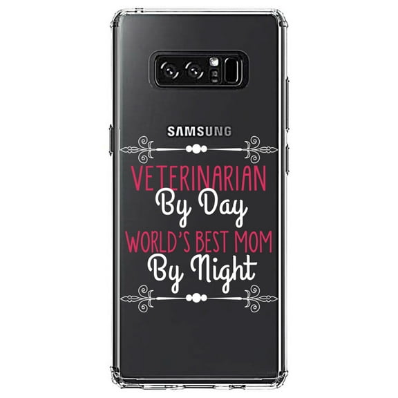 DistinctInk Clear Shockproof Hybrid Case for Samsung Galaxy Note 8 - TPU Bumper Acrylic Back Tempered Glass Screen Protector - Vet By Day, Best Mom By Night