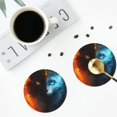 thumbnail image 4 of Naloa Red And Blue Fire Cat Leather Coasters for Drinks, Durable Drink Coasters 4 Set for Tabletop Protection, Luxurious Home Décor and Housewarming Gift ( {designName})Round Shape, 4 of 6