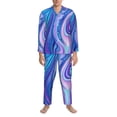 thumbnail image 3 of Fotbe Swirl Blue And Purple Pattern Long Sleeve Pajama Set for Men,Sleepwear Set,2-piece Loungewear Set,Soft PJs Comfy Nightwear with Pockets-X-Large, 3 of 7