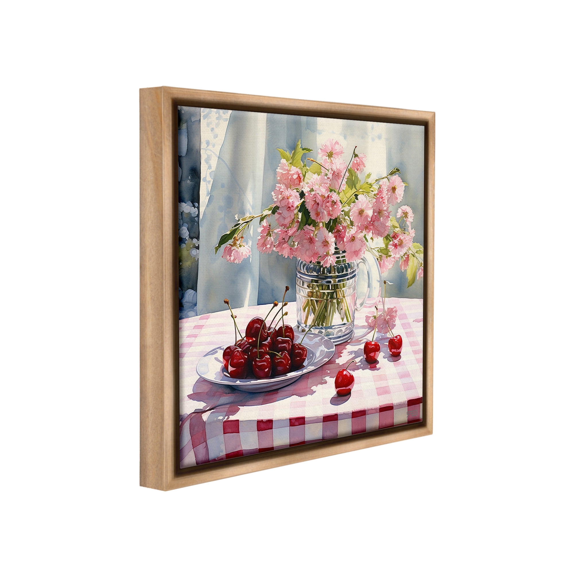 Stupell Industries Spring Still Life on Plaid Food & Beverage Painting Brown Floater Framed Canvas Art Print Wall Art, 18 x 18