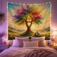 thumbnail image 2 of Heart-Shaped Tree with Birds in Golden Light, Whimsical Illustration for Nature Lovers, Colorful Fantasy Wall Art, Housewarming Gift Tapestry Wall Hanging for Living Room and Bedroom, 2 of 7