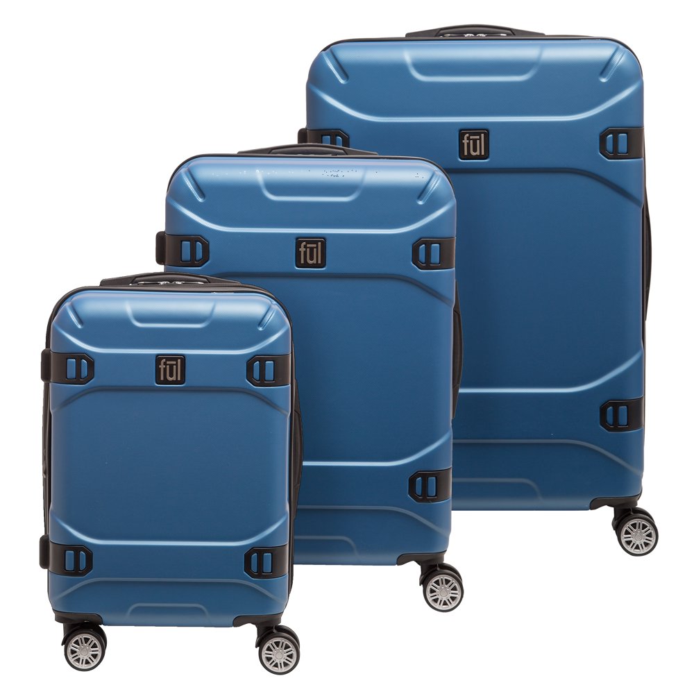 ful FUL Molded Detail Hard Sided 3 Piece Luggage Set, Blue Sky, 29