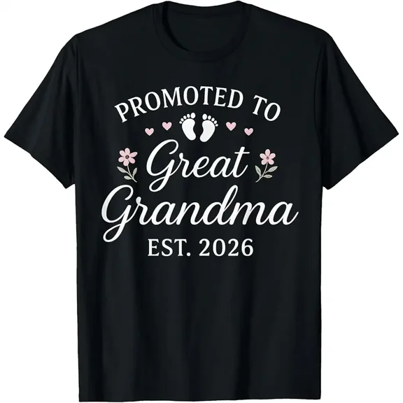 Promoted to Great Grandma Est 2026 New Grandmother Reveal Top Unisex T-Shirt, up to Size 5XL