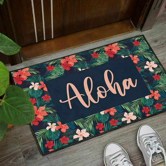 The Simply Rustic Barn Doormat Aloha Door Mat Colorful Hawaiian Tropical Flower Welcome Mat Indoor Use Backing Beach House Island Home Décor Front Doormat Farmhouse Entrance Rugs for Porch 18x30 inch