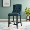 thumbnail image 2 of Tufted Counter Stool Chair, Fabric, Wood, Navy Blue, Modern Contemporary Urban Design, Bar Pub Cafe Bistro Hotel Restaurant Hospitality, 2 of 7