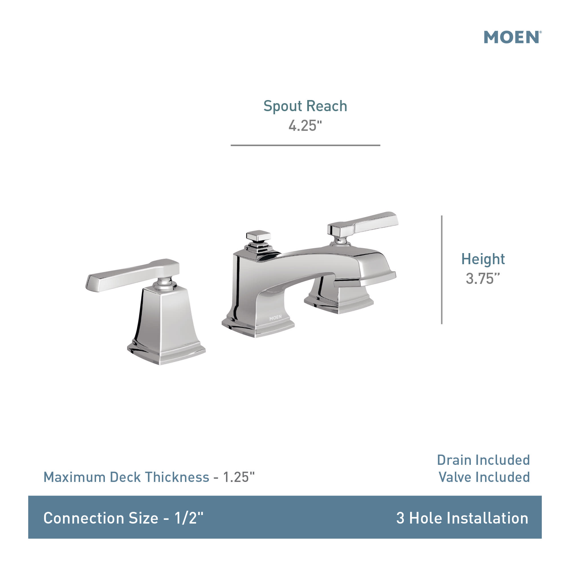 Rubinetto Lavabo Moen Boardwalk TV6220BN A Due Maniglie - Nichel Spazzolato, Per 3 Fori, Con Valvola Inclusa
