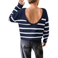 thumbnail image 3 of Suéter Corto de Cuello Redondo para Mujer, Larga, Tejido Grueso, Estilo Jersey, Ideal para Otoño Azul Marino y M, 3 of 7