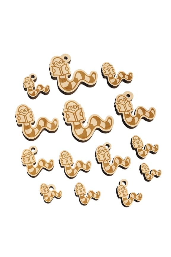 Book Worm Reading Wood Mini Charms Shapes DIY Craft Jewelry - No Hole - 16mm (22pcs)