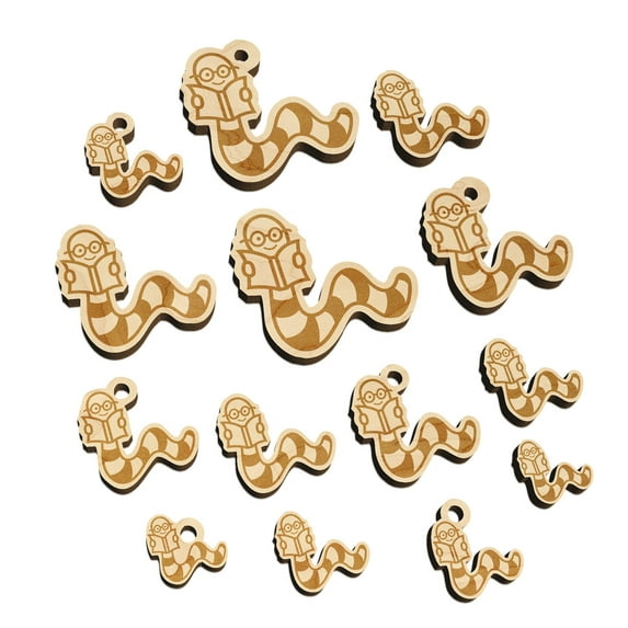 Book Worm Reading Wood Mini Charms Shapes DIY Craft Jewelry - With Hole - 20mm (15pcs)