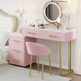 thumbnail image 3 of Harper & Bright Designs Pink Velvet Makeup Vanity Table Set with Padded Chair , Vanity Desk with Big Drawers , Dressing Table with Adjustable Storage for Bedroom, 3 of 17