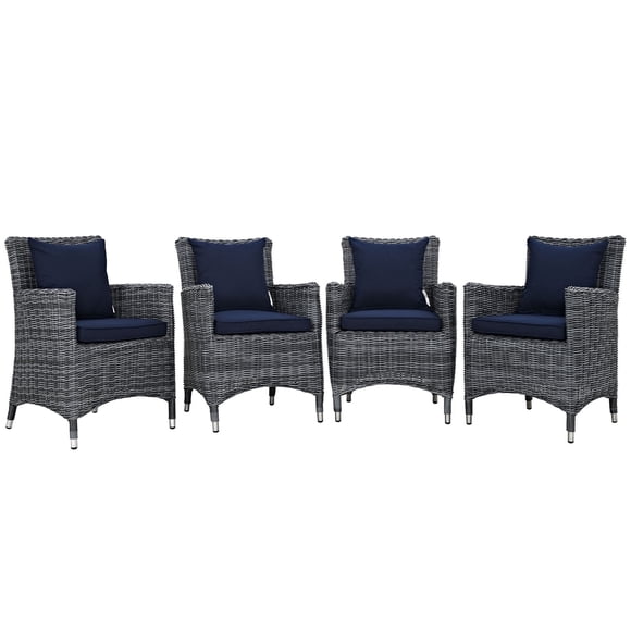 Modway Summon 4 Piece Outdoor Patio Sunbrella® Dining Set in Canvas Navy
