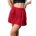 thumbnail image 1 of Faldas cortas fluidas INSPIRE CHIC para mujer con capa de malla, dobladillo con volantes, cintura elástica con lazo, falda corta de varias capas en rojo, 1 of 6