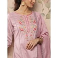 thumbnail image 4 of Janasya Indian Women's Mauve Poly Silk Floral Embroidery Kurta with Pant and Dupatta, 4 of 6