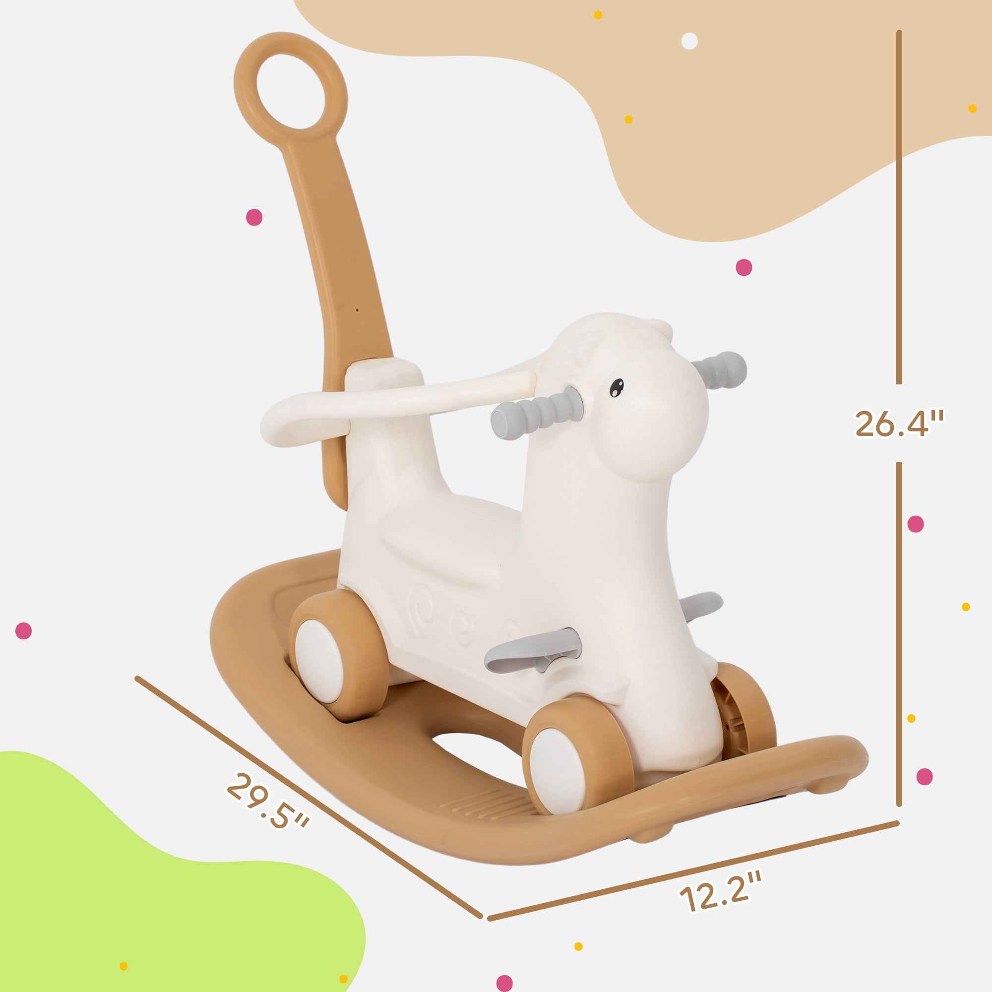 4 in 1 Toddler Rocking Horse, Alpaca Design Rocker Balancer Slider Walking Assistant, ASTM/CPSIA Certified HDPE with Safety Guardrail Silent Wheels
