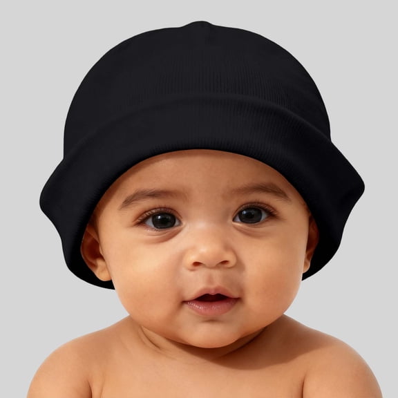 Wuxian Toddler Babies Kids Hats Soft Pull On Cap Seamless Comfort Fit Solid Colro Stretchable Beanie Hats Breathable Cozy Skull Caps Lightweight Fashionable Dailywear,Black,0-2 Years