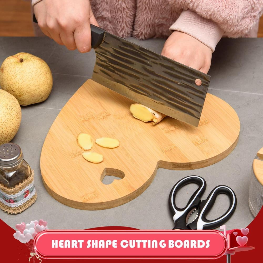 Heart Shaped Cutting Board Valentine's Day Charcuterie Board Bamboo Bread Cheese Serving Tray Platter Wood Chopping Board with Heart Shape Hole for Housewarming Wedding Present,12.01x9.45x0.59"