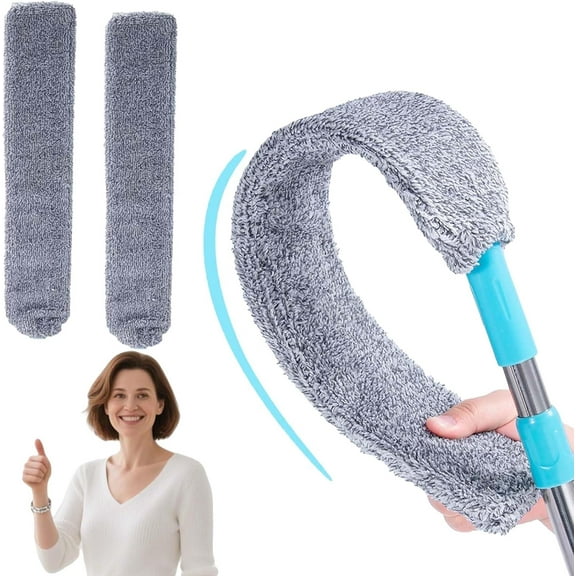 Saker Plus Mop, Saker Plus Retractable Gap Dust Cleaning Artifact, Flat Duster, Retractable Gap Dust Cleaner Under Appliance Microfiber Duster with 2 Microfiber Dusting Cloths Long Handle (2pc)