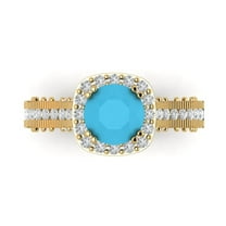 2.7ct Round Cut Blue Turquoise 18k Yellow Gold Engraving Statement Bridal Wedding Halo Designer Ring Size 11