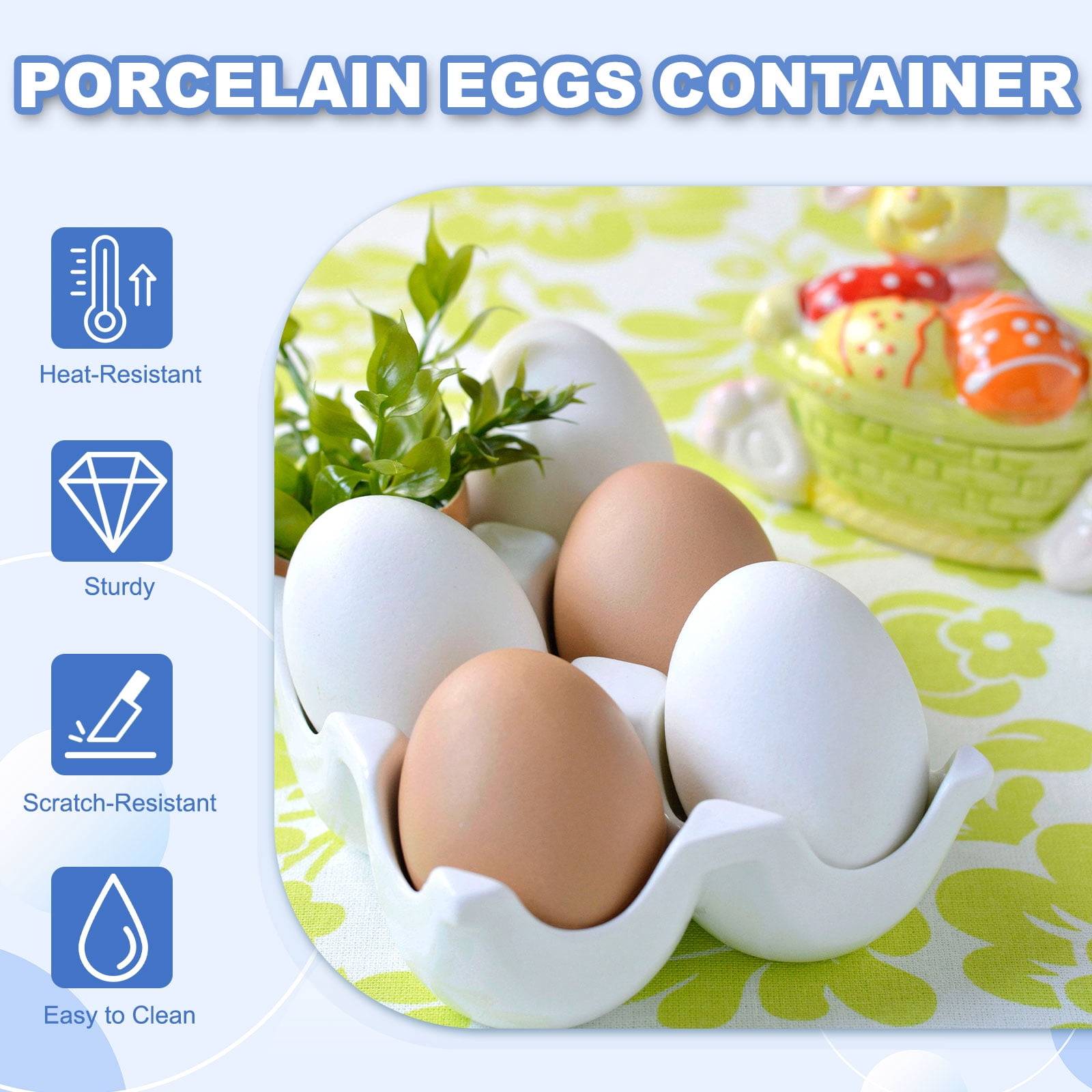 Uxcell 2Pcs Ceramic 6 Cups Egg Tray Holder, Porcelain Eggs Container for Home Countertop Kitchen Storage Refrigerator Fridge Decorative Serving Display, Red