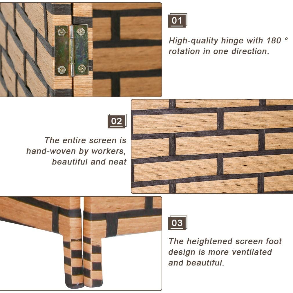 4-Panel Room Dividers and Folding Privacy Screens Partition Walls for Bedroom Wooden Screen Divider Portable Freestanding Privacy Wall, Brick