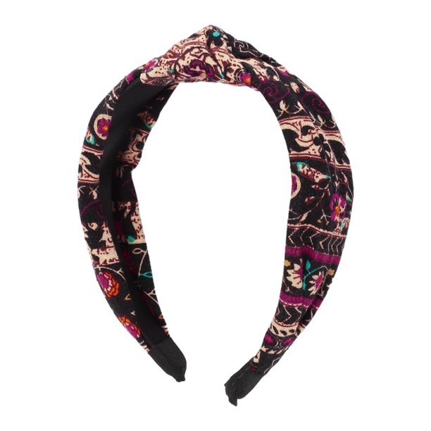 1 Pc Banda de Pelo Ancha Floral Elegante con Nudo para Mujeres y Niñas Negra