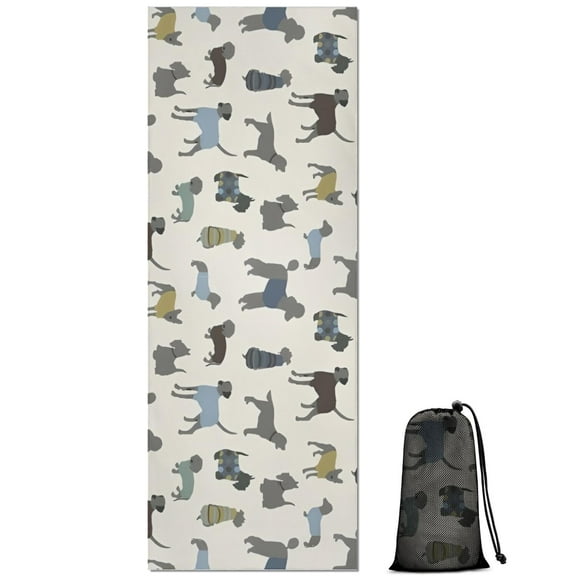 Cute Animal Dogs Hot Yoga Mat Towel Non Slip for Hot Yoga - Quick-Drying Yoga Mat Cover with 4 Corner Pockets with Travel Bag - Hot Yoga Towel Non Slip Grip Moisture Wicking Sweat 70"x26"
