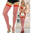 thumbnail image 3 of ToBeInStyle Womens Opaque Hoseiry Thin Striped Thigh High Stocking - Red w/ White Stripes - One Size, 3 of 7