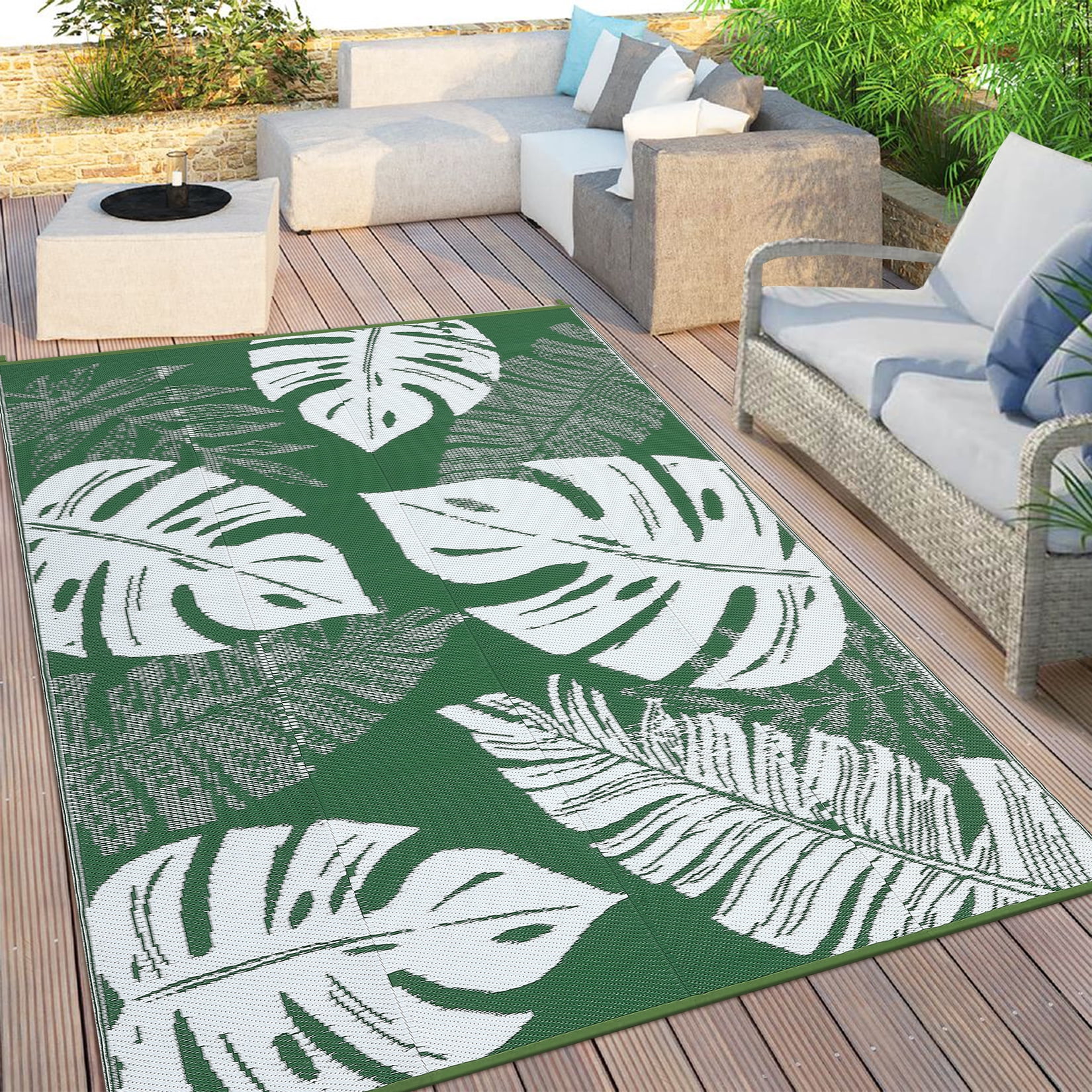FairOnly 9'x18'Large Reversible Outdoor Area Rug Stain Resistant Rugs for Camping RV Trip