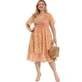 thumbnail image 3 of Plus Size Dresses for Women Elegant Floral Midi Flare Dress White 1X, 3 of 7