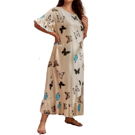 

Cute Animal Round Neck Sleepshirts Apricot Elbow-Length Plus Size Nightgowns & Sleepshirts