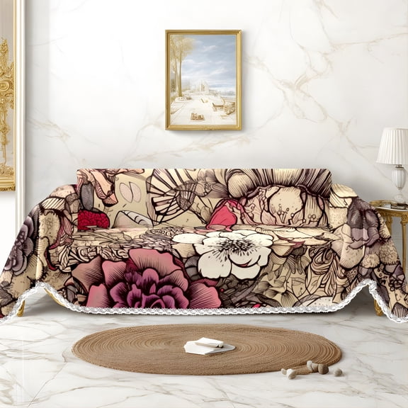 Throw Sofa Cover Soft Washable Decorative Couch Covers for 3 Cushion with Tassels Furniture Protector for Pets and Kids 71x91in