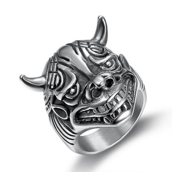 Fachoice Bull Head Biker Ring for Men Gothic Bull Head Ring, Silver Bull Horns Ring Classic Bull Skull Ring Devil Bull Mask Ring