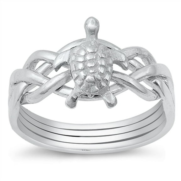 All in Stock Sterling Silver Flat back Sea Turtle Puzzle Ring Size 8