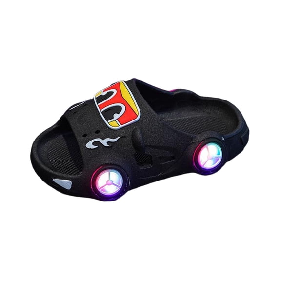 ZACPNCV Boys Light Up LED Cartoon Car Slides Soft Sole Non Slip Indoor Outdoor Summer Beach Pool Sandals