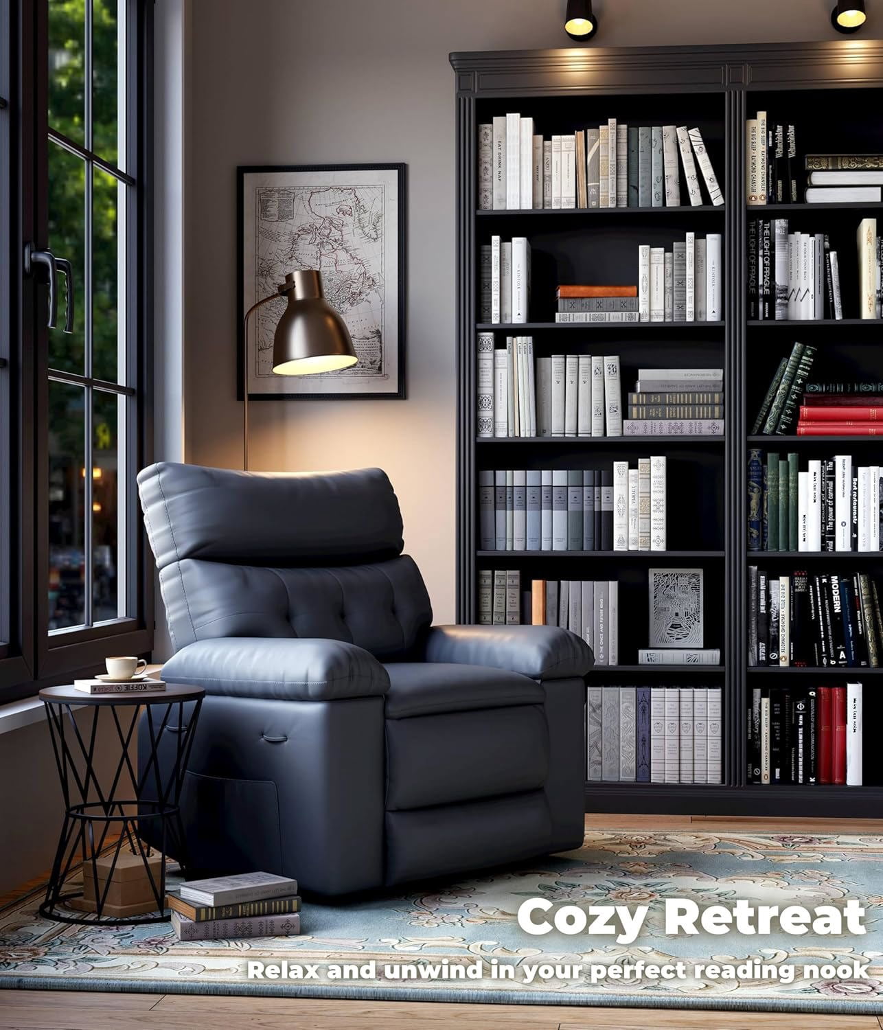 Oversized Wide Recliner Chair - Faux PU Leather Large Manual Recliner for Adults, Exceptional Comfort Lazy Chair with 1.5X Sponge Filling and Easy Recline Mechanism for Relaxation