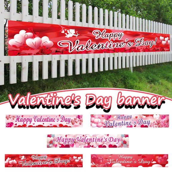 FastXmas Happy Valentine's Day Flag,Holiday Party Decoration Hanging Background Cloth Flag for Garden Garge Wall Decoration, Valentine Photo Backdrop(15.7 x 94.5 Inches)
