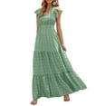 thumbnail image 1 of SAYOO Women's Summer Long Beachwear Dress Ruffle Short Sleeve V Neck Maxi Swing DressBoho Floral Tiered A-line Dress, 1 of 7