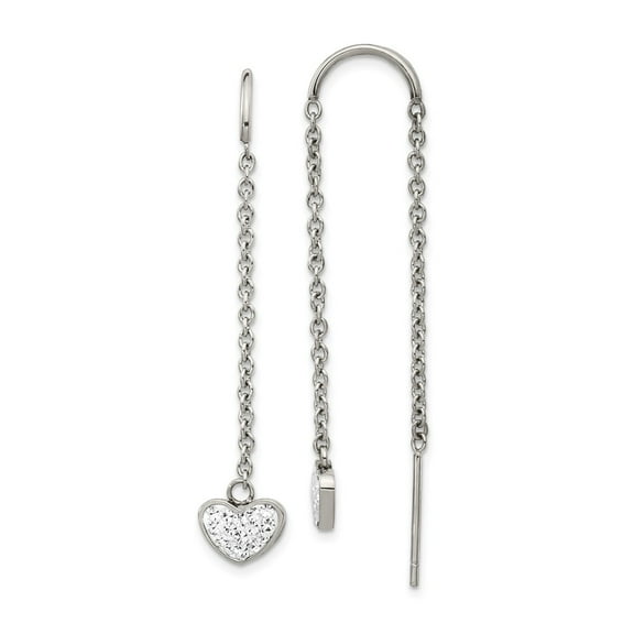 Primal Steel Stainless Steel with Crystal Heart Threader Earrings