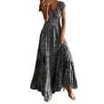 thumbnail image 1 of Robe Maxi Bohème Fluide pour Femmes Manches Courtes Élégante Soirée Décontractée Robe d'Été Plage, 1 of 9