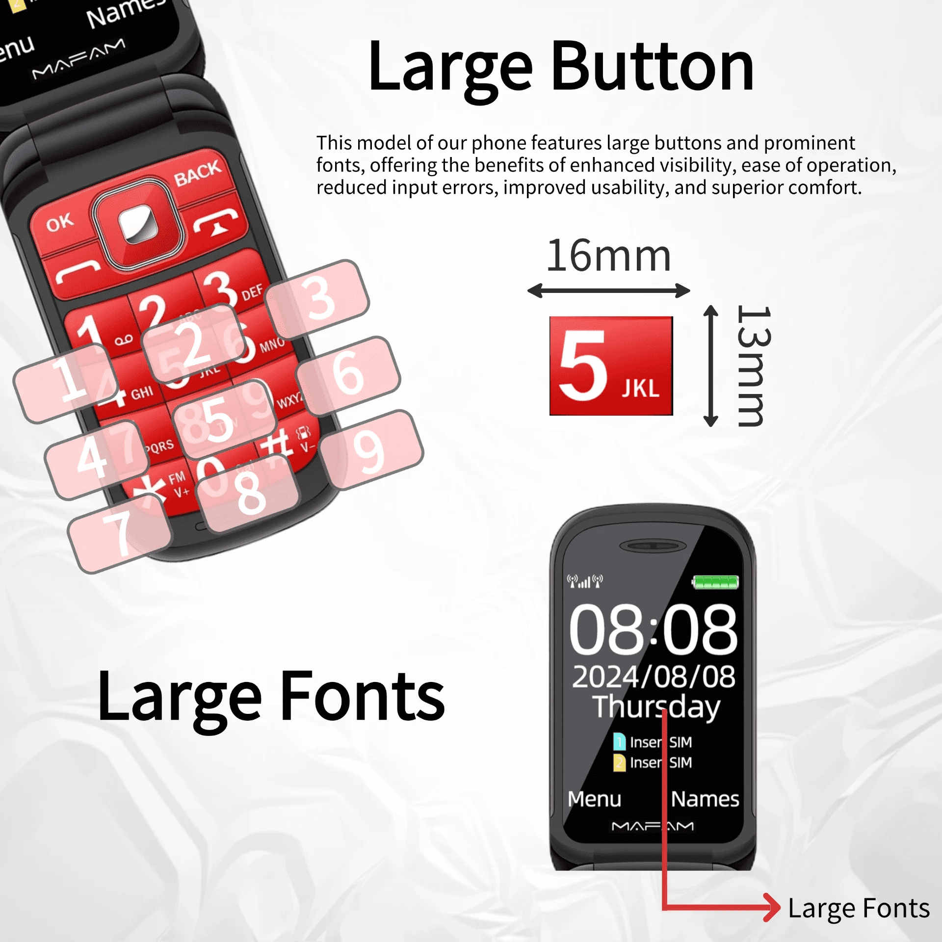 Dual Display Senior Mobile Phone Unlocked - Red