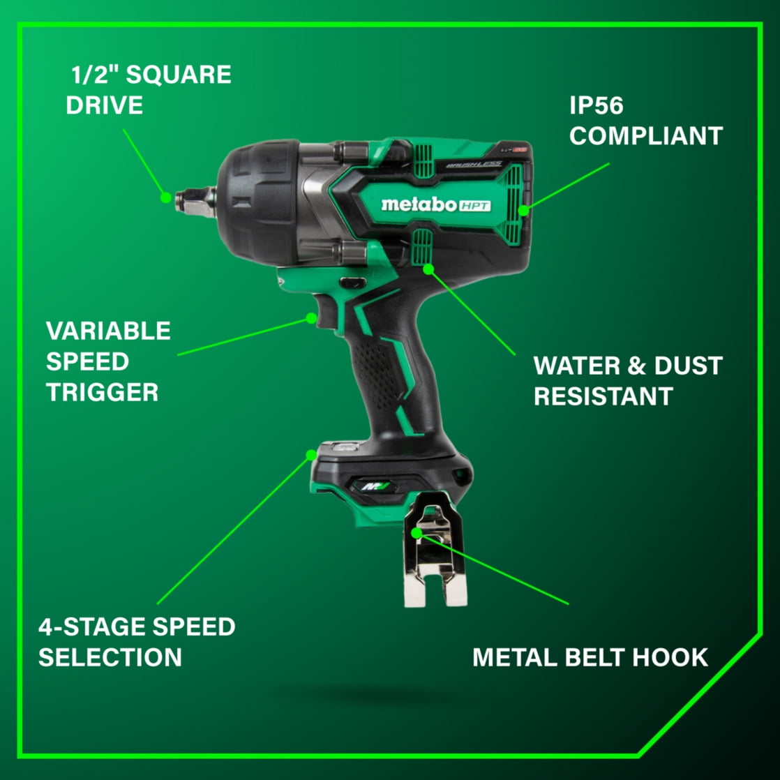 Metabo HPT 36V Cordless Impact Wrench, 1/2-In, WR36DGQ4