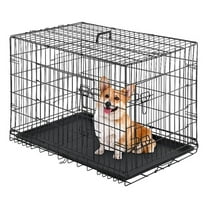 Pemberly Row 42" Transitional Metal Dog Crate Carrier in Black