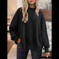 thumbnail image 4 of Suéteres de Murciélago Extragrandes para Mujer, Conjuntos de Otoño 2025, Suéteres de Cuello Redondo de Punto con Abertura Lateral, Tops de Moda. Negro L, 4 of 8