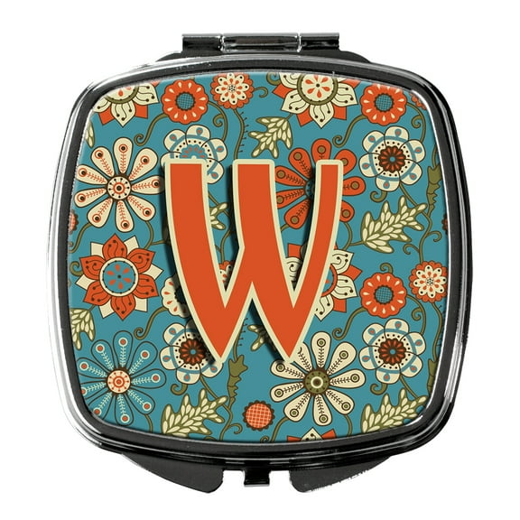 Letter W Flowers Retro Blue Compact Mirror CJ2012-WSCM