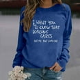 thumbnail image 2 of UJNDER Women's Fashion Solid Color Crewneck Sweatshirt Letter Print Long Sleeve Loose Fit Casual Blue XXL, 2 of 5