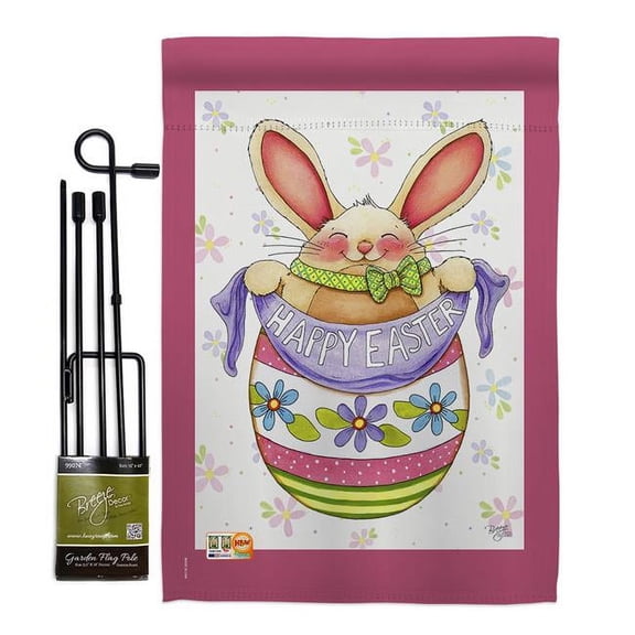 Breeze Decor BD-EA-GS-103041-IP-BO-D-US12-AL 13 x 18.5 in. Egg Bunny Spring Easter Impressions Decorative Vertical Double Sided Garden Flag Set with Banner Pole