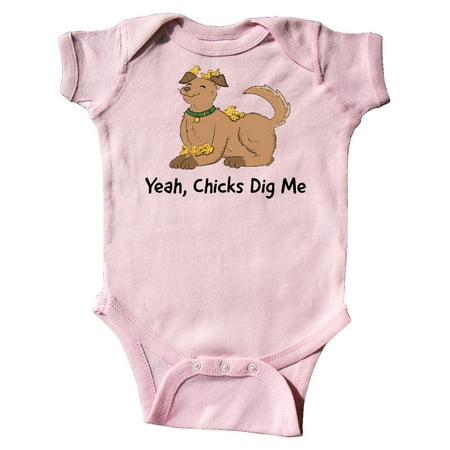

Inktastic Yeah Chicks Dig Me with Cute Brown Dog and Easter Chicks Gift Baby Boy or Baby Girl Bodysuit