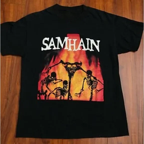 VINTAGE Reprint SAMHAIN November Coming Fire Cotton Black Unisex T-Shirt
